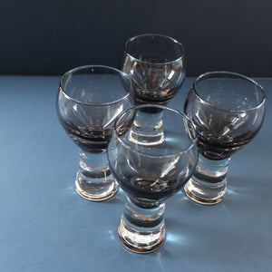 FOUR Caithness CANISBAY LARGE Peat Coloured Wine Glasses. Space Age Shape. 5 1/4 inches in height