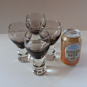 FOUR Caithness CANISBAY LARGE Peat Coloured Wine Glasses. Space Age Shape. 5 1/4 inches in height