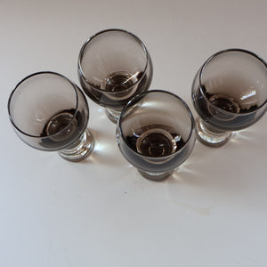 FOUR Caithness CANISBAY LARGE Peat Coloured Wine Glasses. Space Age Shape. 5 1/4 inches in height