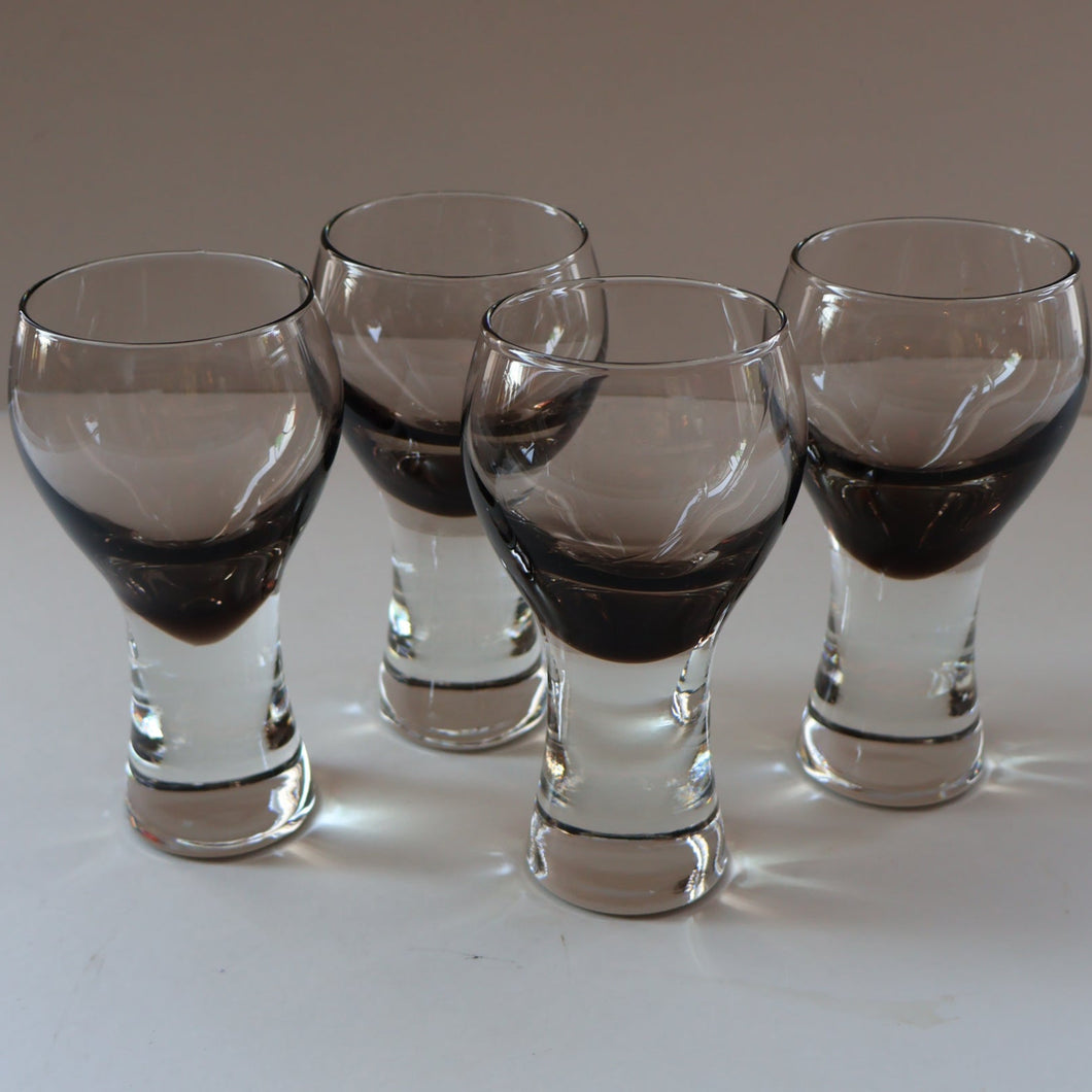 FOUR Caithness CANISBAY LARGE Peat Coloured Wine Glasses. Space Age Shape. 5 1/4 inches in height