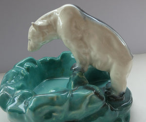 1930s Art Deco Ditmar Urbach Czech Ceramic Polar Bear Bowl