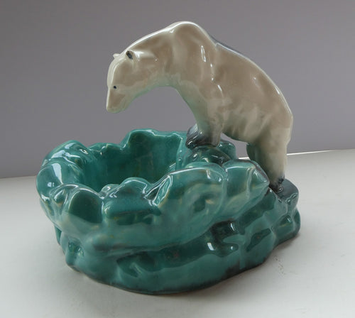 1930s Art Deco Ditmar Urbach Czech Ceramic Polar Bear Bowl