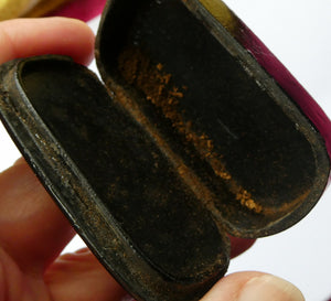 ANTIQUE Snuff Box. Georgian Papier Mache Box with Take a Pinch Mott