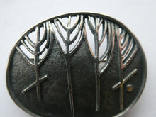 Load image into Gallery viewer, 1990s OLA GORIE Silver Brooch: Ingibiorg Oval RUNIC Brooch with Pierced Tree Motif
