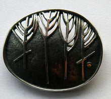 Load image into Gallery viewer, 1990s OLA GORIE Silver Brooch: Ingibiorg Oval RUNIC Brooch with Pierced Tree Motif
