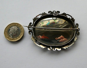 Victorian Silver Brooch with Miniature Painting of Holyrood Palace in Edinburgh