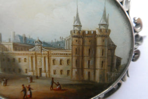 Victorian Silver Brooch with Miniature Painting of Holyrood Palace in Edinburgh