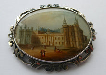 Load image into Gallery viewer, Victorian Silver Brooch with Miniature Painting of Holyrood Palace in Edinburgh
