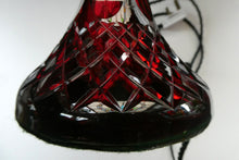 Load image into Gallery viewer,  EDWARDIAN Ruby Red Glass Lamp with White Glass Shade with Wavy Rim 
