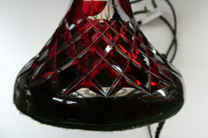  EDWARDIAN Ruby Red Glass Lamp with White Glass Shade with Wavy Rim 