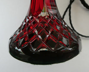  EDWARDIAN Ruby Red Glass Lamp with White Glass Shade with Wavy Rim 