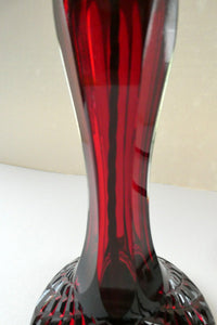  EDWARDIAN Ruby Red Glass Lamp with White Glass Shade with Wavy Rim 