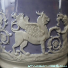 Load image into Gallery viewer, 1820s Large Ridgway Griffin / Roman Mask Head Mug. Lilac Ground with White Sprigware Decoration - British Ceramics
