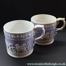 Load image into Gallery viewer, 1820s Large Ridgway Griffin / Roman Mask Head Mug. Lilac Ground with White Sprigware Decoration - British Ceramics
