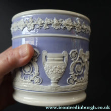 Load image into Gallery viewer, 1820s Large Ridgway Griffin / Roman Mask Head Mug. Lilac Ground with White Sprigware Decoration (Copy) - British
