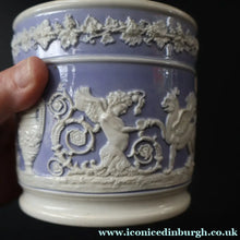 Load image into Gallery viewer, 1820s Large Ridgway Griffin / Roman Mask Head Mug. Lilac Ground with White Sprigware Decoration (Copy) - British
