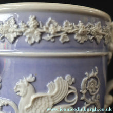 Load image into Gallery viewer, 1820s Large Ridgway Griffin / Roman Mask Head Mug. Lilac Ground with White Sprigware Decoration (Copy) - British
