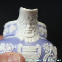 Load image into Gallery viewer, 1820s Rare Small Ridgway Griffin / Roman Mask Head Jug. Lilac Ground with White Sprigware Decoration - British Ceramics
