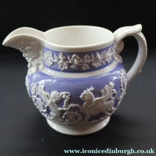Load image into Gallery viewer, 1820s Rare Small Ridgway Griffin / Roman Mask Head Jug. Lilac Ground with White Sprigware Decoration - British Ceramics
