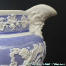 Load image into Gallery viewer, 1820s Rare Small Ridgway Griffin / Roman Mask Head Jug. Lilac Ground with White Sprigware Decoration - British Ceramics
