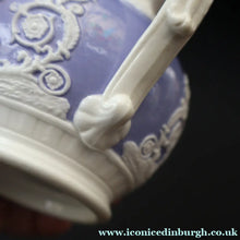 Load image into Gallery viewer, 1820s Rare Small Ridgway Griffin / Roman Mask Head Jug. Lilac Ground with White Sprigware Decoration - British Ceramics
