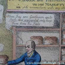 Load image into Gallery viewer, GEORGIAN PRINT. Satirical Print. Loaves and Fishes. Published 1827. Hand Coloured Etching. FRAMED
