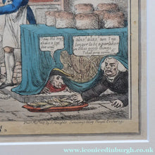 Load image into Gallery viewer, GEORGIAN PRINT. Satirical Print. Loaves and Fishes. Published 1827. Hand Coloured Etching. FRAMED

