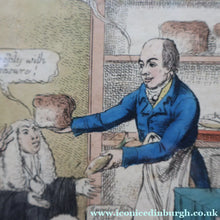 Load image into Gallery viewer, GEORGIAN PRINT. Satirical Print. Loaves and Fishes. Published 1827. Hand Coloured Etching. FRAMED
