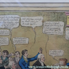 Load image into Gallery viewer, GEORGIAN PRINT. Satirical Print. Loaves and Fishes. Published 1827. Hand Coloured Etching. FRAMED
