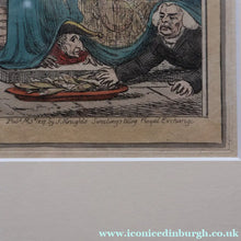 Load image into Gallery viewer, GEORGIAN PRINT. Satirical Print. Loaves and Fishes. Published 1827. Hand Coloured Etching. FRAMED
