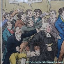 Load image into Gallery viewer, GEORGIAN PRINT. Satirical Print. Loaves and Fishes. Published 1827. Hand Coloured Etching. FRAMED
