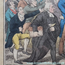 Load image into Gallery viewer, GEORGIAN PRINT. Satirical Print. Loaves and Fishes. Published 1827. Hand Coloured Etching. FRAMED
