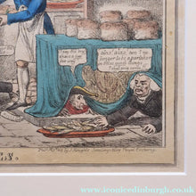 Load image into Gallery viewer, GEORGIAN PRINT. Satirical Print. Loaves and Fishes. Published 1827. Hand Coloured Etching. FRAMED
