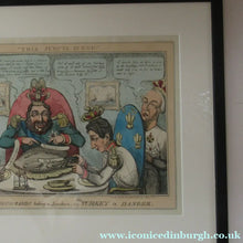 Load image into Gallery viewer, Antique GEORGIAN Satirical Print: The Allied Gourmands Taking a Luncheon; or the Turkey in Danger (1828) - British
