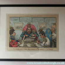 Load image into Gallery viewer, Antique GEORGIAN Satirical Print: The Allied Gourmands Taking a Luncheon; or the Turkey in Danger (1828) - British
