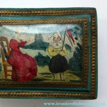 Load image into Gallery viewer, 1830s Continental Trinket Box; with quirky painting on the lid &amp; antique mirror inside
