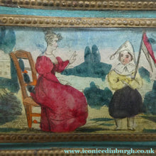 Load image into Gallery viewer, 1830s Continental Trinket Box; with quirky painting on the lid &amp; antique mirror inside
