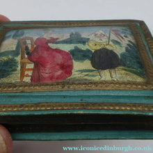 Load image into Gallery viewer, 1830s Continental Trinket Box; with quirky painting on the lid &amp; antique mirror inside - Georgian Snuff Box
