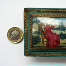 Load image into Gallery viewer, 1830s Continental Trinket Box; with quirky painting on the lid &amp; antique mirror inside
