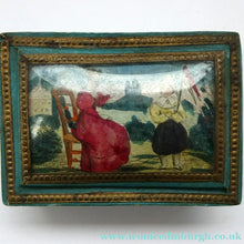 Load image into Gallery viewer, 1830s Continental Trinket Box; with quirky painting on the lid &amp; antique mirror inside

