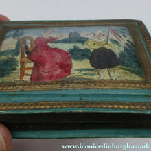 Load image into Gallery viewer, 1830s Continental Trinket Box; with quirky painting on the lid &amp; antique mirror inside - Georgian Snuff Box
