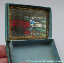 Load image into Gallery viewer, 1830s Continental Trinket Box; with quirky painting on the lid &amp; antique mirror inside
