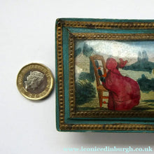 Load image into Gallery viewer, 1830s Continental Trinket Box; with quirky painting on the lid &amp; antique mirror inside
