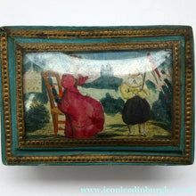 Load image into Gallery viewer, 1830s Continental Trinket Box; with quirky painting on the lid &amp; antique mirror inside
