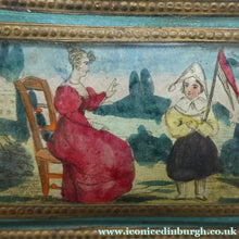 Load image into Gallery viewer, 1830s Continental Trinket Box; with quirky painting on the lid &amp; antique mirror inside
