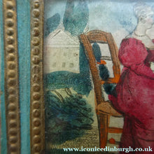 Load image into Gallery viewer, 1830s Continental Trinket Box; with quirky painting on the lid &amp; antique mirror inside

