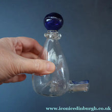 Load image into Gallery viewer, RARE GEORGIAN GLASS Bird Feeder with Bristol Blue Knop Finial; 1830s 
