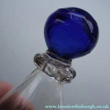 Load image into Gallery viewer, RARE GEORGIAN GLASS Bird Feeder with Bristol Blue Knop Finial; 1830s 
