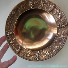 Load image into Gallery viewer, 1850s Antique Cast Copper ART UNION Tazza featuring Rims Decorations with Putti Frolicking in Scrolling Foliage
