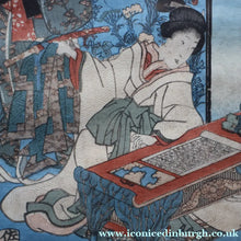 Load image into Gallery viewer, ANTIQUE Japanese Print by Utagawa Kunisada (1786 - 1865). The Colour Print Contest of a Modern Genj. Dated 1852

